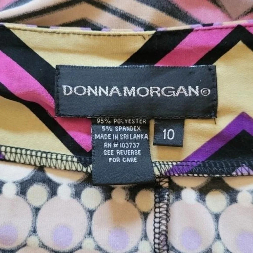 Donna Morgan 90s‎ Geometric Polka Dot Boat Neck Sheath Dress Purple Tan Black